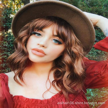 Aisi Hair Highlight Bob Hair Vendors Cheap Price Ombre Black Orange Short Deep Curly Cosplay Anime Synthetic Wave Wig